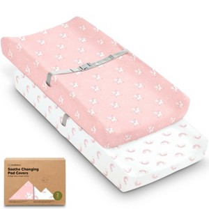 KeaBabies 2pk Soothe Changing Pad Covers for Girl, Boy, Organic Soft Cotton Contoured Diaper Changing Table Pad Covers - 1 of 4