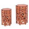 2 Piece Outdoor Iron Hexagon Accent Tables,Patio Coffee Table With Iron Frame For Backyard,Garden,No Assembly Required-Coolbibila - 3 of 4