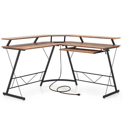 Tangkula L-shaped Computer Corner Desk 51” Reversible Office w/Power Outlet USB Ports Monitor Stand Keyboard Tray Gaming Desk with Hook