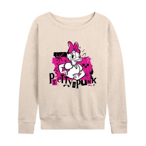 Women's - Disney - Pretty And Punk Lightweight French Terry Wide Neck Long Sleeve Shirt - 1 of 4
