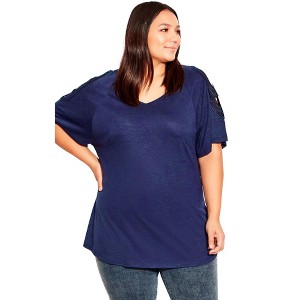 Avenue Women's Plus Size Crochet Cut Out Top - 1 of 4