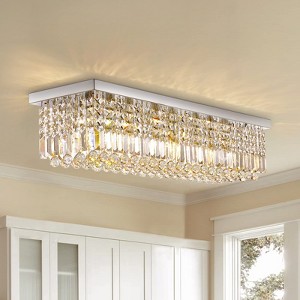 Ludomide Rectangle Chandelier, Modern Crystal Raindrop Chandelier , 8-Lights Flush Mount Ceiling Lights Fixture-L40" - 1 of 4
