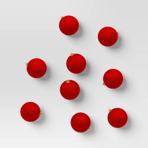 9ct 80mm Christmas Flocked Ball Ornament Set Red - Wondershop™ - 1 of 4