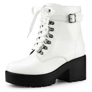 BLISSFUL STEP Women's Zip Chunky Heel Platform Ankle Combat Boots - 1 of 4