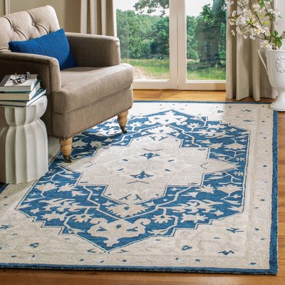 Navy and Ivory Tufted Handmade Wool 8' x 10' Area Rug