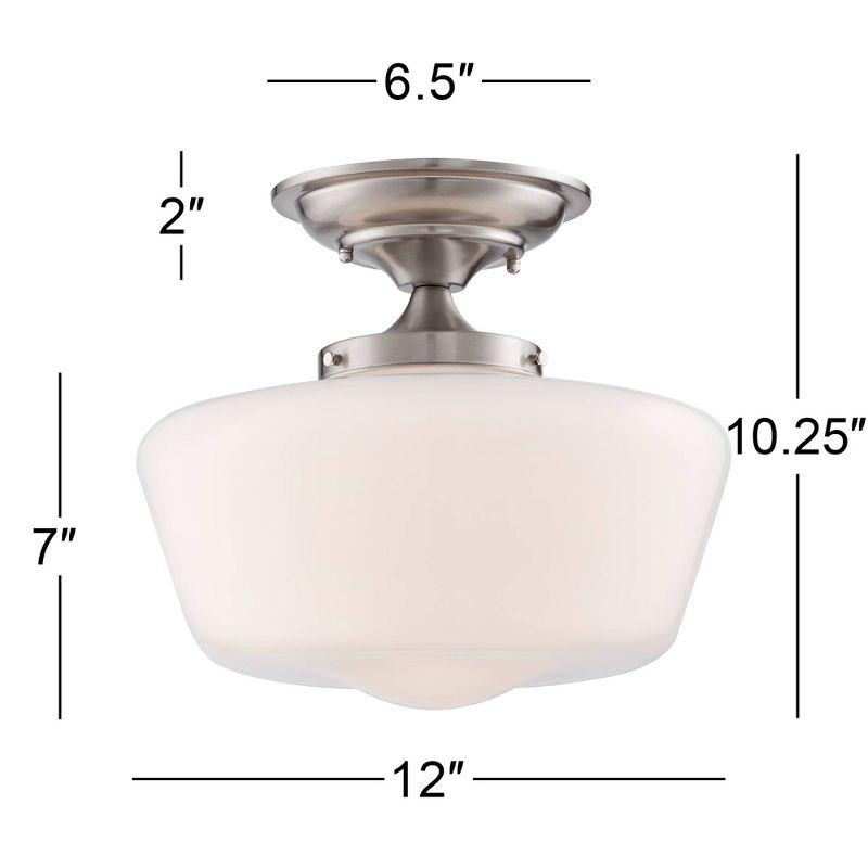 Regency Hill Rustic Farmhouse Ceiling Light Semi Flush Mount Fixture 12" Wide Brushed Nickel Opal White Glass Shade for Bedroom Kitchen Living Room, 4 of 9