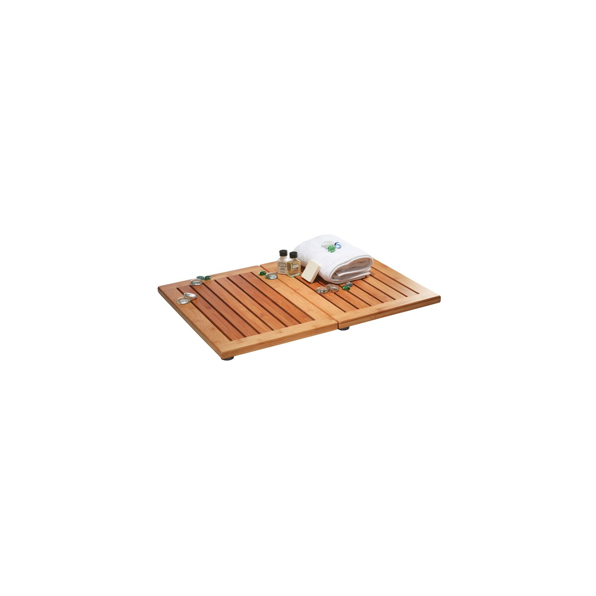 Bamboo Bath Mat - Foldable Wood Shower Mat, Non-Slip Bathroom Mat, Versatile for Indoor & Outdoor Use, Ideal Floor Mat for Spa, Sauna, Pool, 24" x 18"