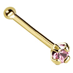 Jewelry Avalanche 22G 14K Gold Ball-end Nose Stud with Pink Tourmaline Gemstone - 1 of 2