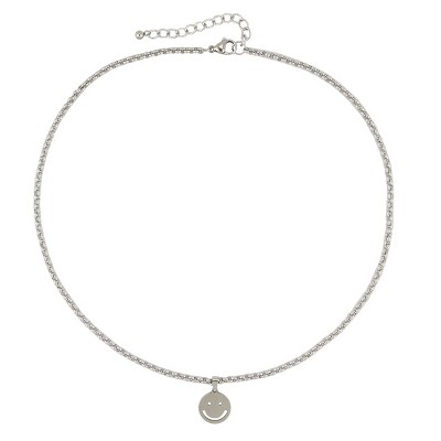 Slate by Rebl Smile Face Pendant Chain Necklace  Stainless Steel