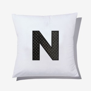 Personalization Mall Black Quilted Velour Initial Embroidered Applique Throw Pillow - 1 of 1
