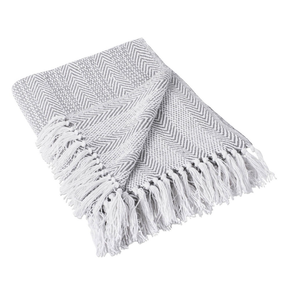 50"x60" Herringbone Striped Throw Blanket Gray - Design Imports: Cotton, Woven, Hypoallergenic, Machine Washable