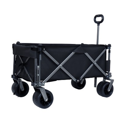 INFURNIC Wheelbarrows And Lawn Carts Extra Long Collapsible Wagon, Collapsible Folding Wagon, Foldable Beach Wagon, Black, 49.02"*22.05"*35.04"