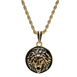 Steeltime 30" 18k gold plated stainless steel lion head mount pendant necklace - 1 of 4