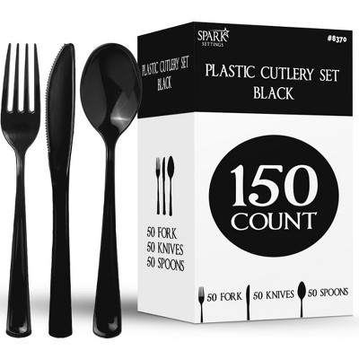 150 Pack Plastic Silverware Heavy Duty, Disposable Cutlery, 50 Spoons, 50 Forks, 50 Knives, Plastic Utensils Set for Party - SparkSettings