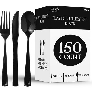 150 Pack Plastic Silverware Heavy Duty, Disposable Cutlery, 50 Spoons, 50 Forks, 50 Knives, Plastic Utensils Set for Party - SparkSettings - 1 of 4