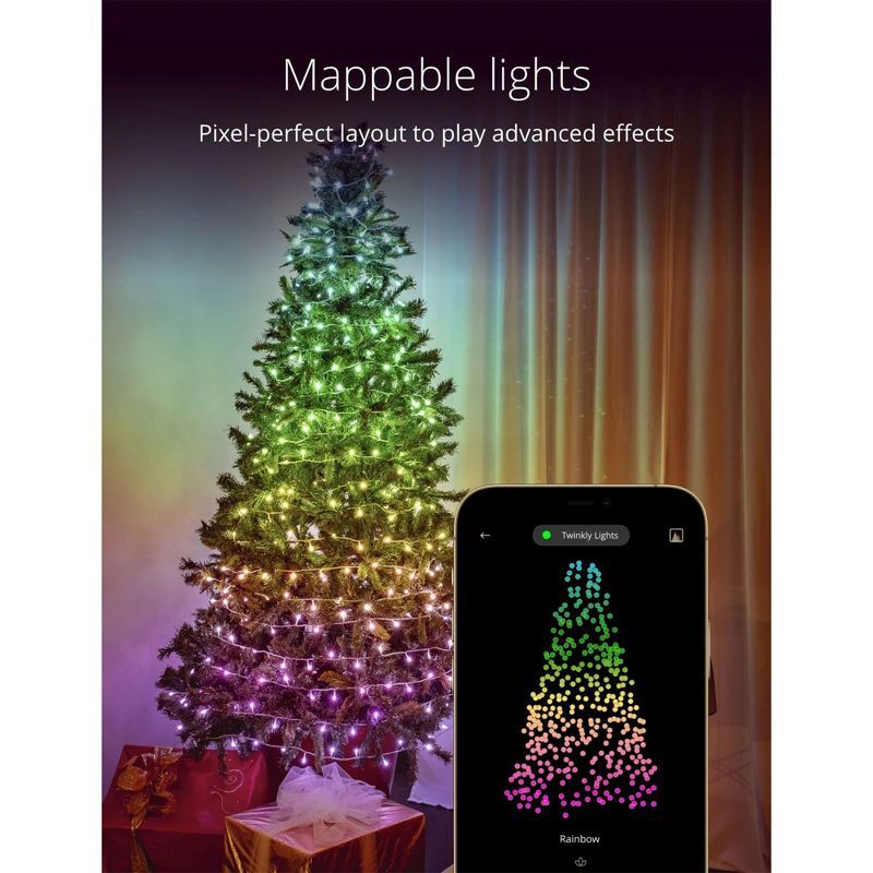Twinkly Strings App-Controlled LED Christmas Lights 100 RGB (16 Million Colors) 26.2  feet Green Wire Indoor/Outdoor Smart Lighting Decoration(2 Pack), 4 of 7