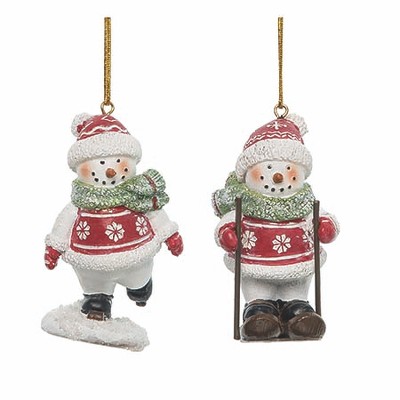 Transpac Resin Fair Isle Skiing Snowman Ornament Set of Home Decorations Set of 2 Christmas