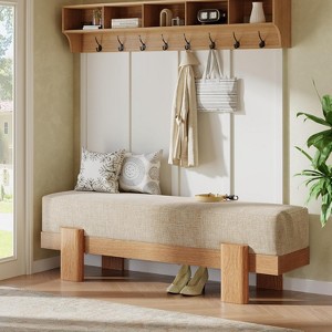 Tribesigns 55" Upholstered Entryway Bench, Shoe Bench with Fabric Padded Seat, End of Bed Stool for Bedroom, Entrance, Living Room - 1 of 4