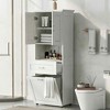 MAYEERTY Tall Bathroom Cabinet Laundry Basket Tilt-Out Hamper Upper Storage White - 2 of 4