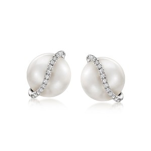 Ross-Simons 8-8.5mm Cultured Pearl and Diamond Swirl Earrings in Sterling Silver - 1 of 4