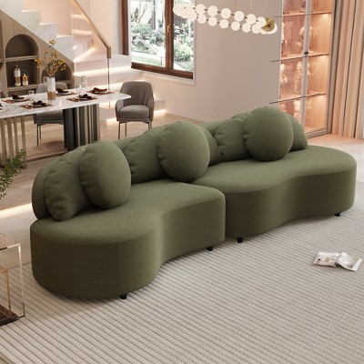 103.5"W Modern Sofa Couch Lamb Velvet Upholstered Sofa Furniture With 3 Accent Pillows for Living Room Home or Office - ModernLuxe