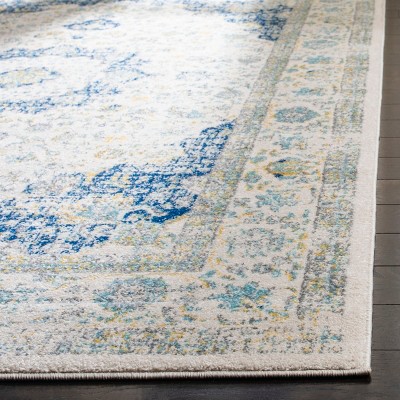 Ivory and Blue Rectangular Synthetic Easy Care Accent Rug
