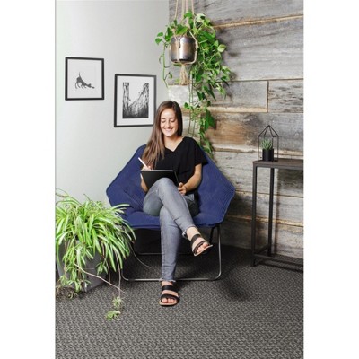 Navy Blue Corduroy Folding Dish Chair with Metal Frame