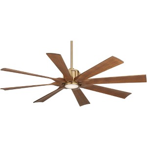 Possini Euro Design 60" Defender Modern Indoor Outdoor Ceiling Fan 8 Blade LED Light Remote Control Soft Brass Motor Koa Finish Blades Bedroom Patio - 1 of 4