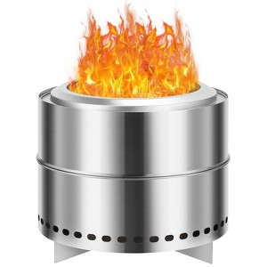20" Smokeless Fire Pit - Portable Stainless Steel with Removable Ash Pan & Carry Bag, Wood Burning for 4-6 People, Includes Stand, Silver - 1 of 4