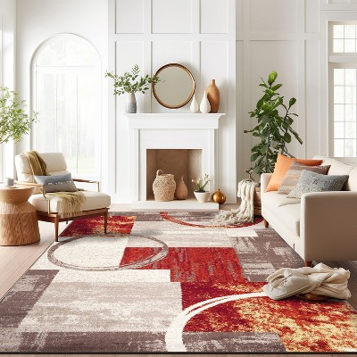 Rust and Ivory Abstract Geometric 8' x 10' Area Rug