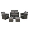 6-Piece All-Weather Wicker Patio Set: Sofa + Ottoman + Tempered Glass Coffee Table for Garden & Backyard - 3 of 4