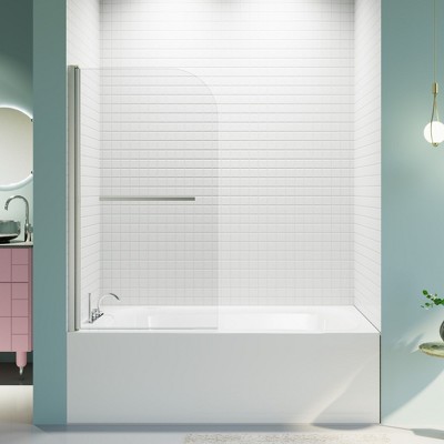 NicBex 30.98"W X 55"H Glass Shower Door Frameless Pivot Tub Shower Door 1/4"(6mm) Thick Glass Door with 180 Degree Flip and Grab Bar