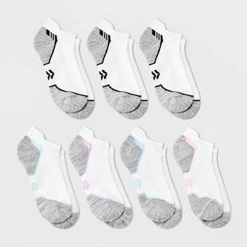 Women's Cushioned Active Striped 6+1 Bonus Pack No Show Tab Athletic Socks - All In Motion™ White 4-10