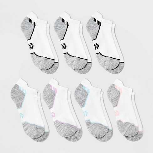 Women's Cushioned Active Striped 6+1 Bonus Pack No Show Tab Athletic Socks  - All In Motion™ White 4-10