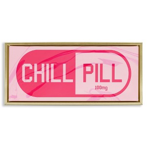 Stupell Industries Chill Pill Modern Pop Floating Frame Canvas Art, Gold, 31" x 14" - 1 of 4
