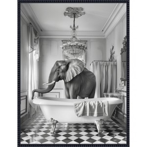 Amanti Art A Bathroom Occupied Elephant by Niky Rahner Framed Canvas Wall Art - 1 of 4