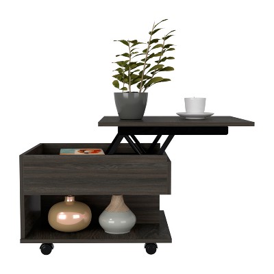 Vynxaria Lift Top Coffee Table with Casters & One Shelf - Espresso, Concealed Storage