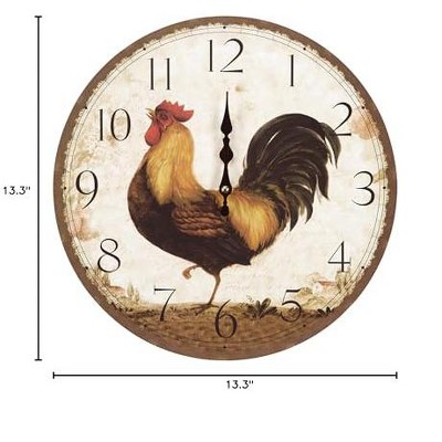 Circular Beige and Brown MDF Wall Clock with Rooster Print