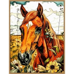 Amanti Art Horse and Daisies by Justyna Jaszke Framed Canvas Wall Art - 1 of 4