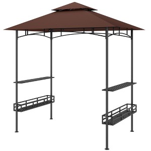 Aghana Digitals Dark Brown 8'x5' Outdoor BBQ Gazebo with 2-Tier Canopy, Side Shelves, Storage - 1 of 4