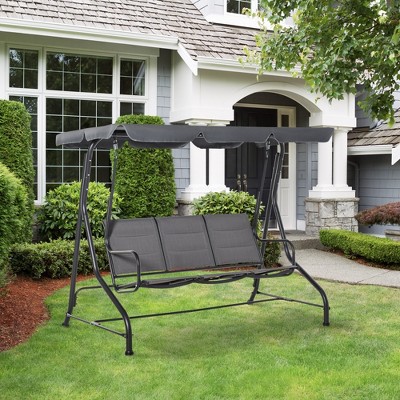 Gray Steel Trio-Seating Outdoor Swing Chair with Canopy