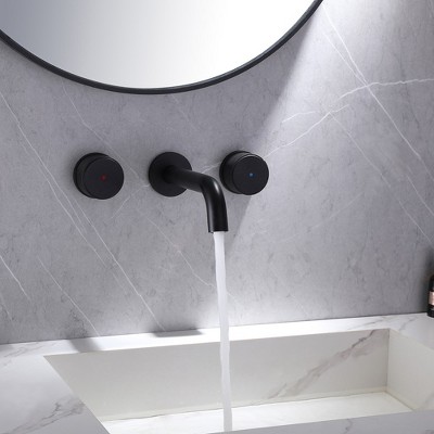 Matte Black Wall-Mount Two-Handle Bathroom Faucet
