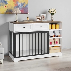 47" Wooden Dog Cage Furniture Indoor Crate Kennel TV Standwith 2 Drawers and 4 Shelves,for Medium Dogs - 1 of 4