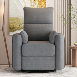Coolbibila-360° Swivel Theater Recliner Chair,Linen Upholstered Manual Recliner Chair,Rocking Chair With 2-Removable Pillows, Baby Nursery Chair - 1 of 4