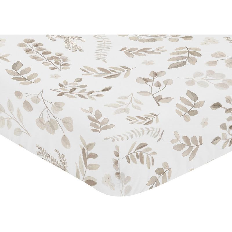 Sweet Jojo Designs Gender Neutral Baby Fitted Crib Sheet Botanical Leaf Linen Collection Ivory and Taupe, 4 of 8