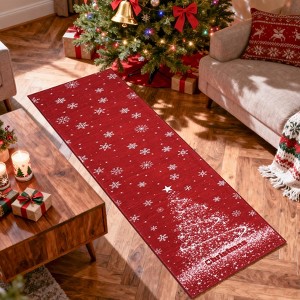 Washable Christmas Party Print Accent Rug w/ Non-Slip Backing,Stain-Resistant Low Pile Holiday Carpet - 1 of 4