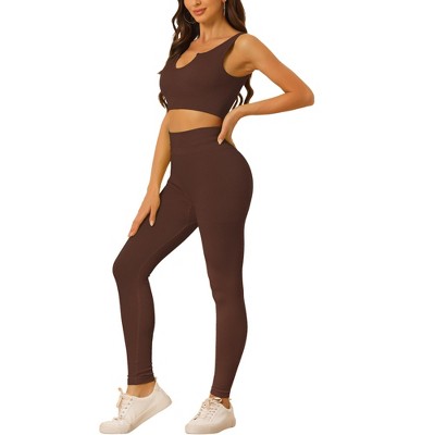 Allegra K Women's Seamless Ribbed Bra High Waisted Leggings Workout Set