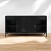 Modern Geometric Accent Cabinet,Vertical Striped Design with Sliding Doors,Wood Veneer Top and Ample Storage with Two Drawers -Black - 3 of 4