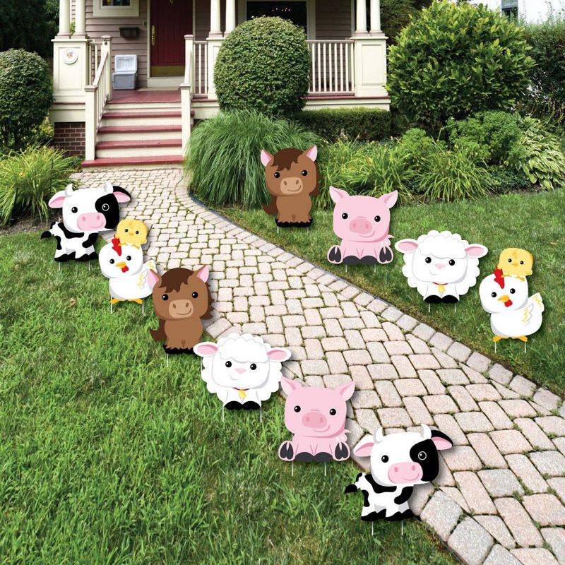 Big Dot of Happiness Farm Animals - Barnyard Animal Lawn Decorations - Outdoor Baby Shower or Birthday Party Yard Decorations - 10 Piece, 1 of 9