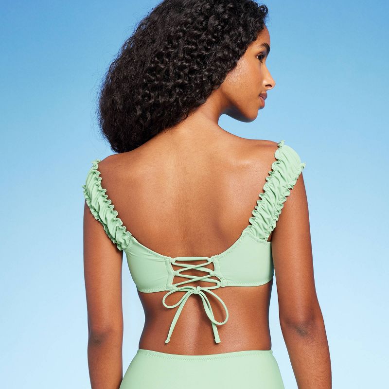 Women's Shirred Off the Shoulder Bralette Lace-Up Bikini Top - Shade & Shore™ Light Green, 2 of 10